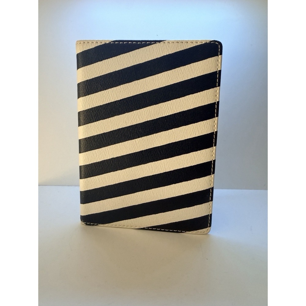 WANT Les Essentiels de la Vie Striped Passport Holder Travel Wallet Black White